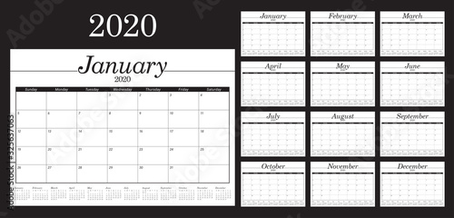 Year 2020 desk calendar vector illustration