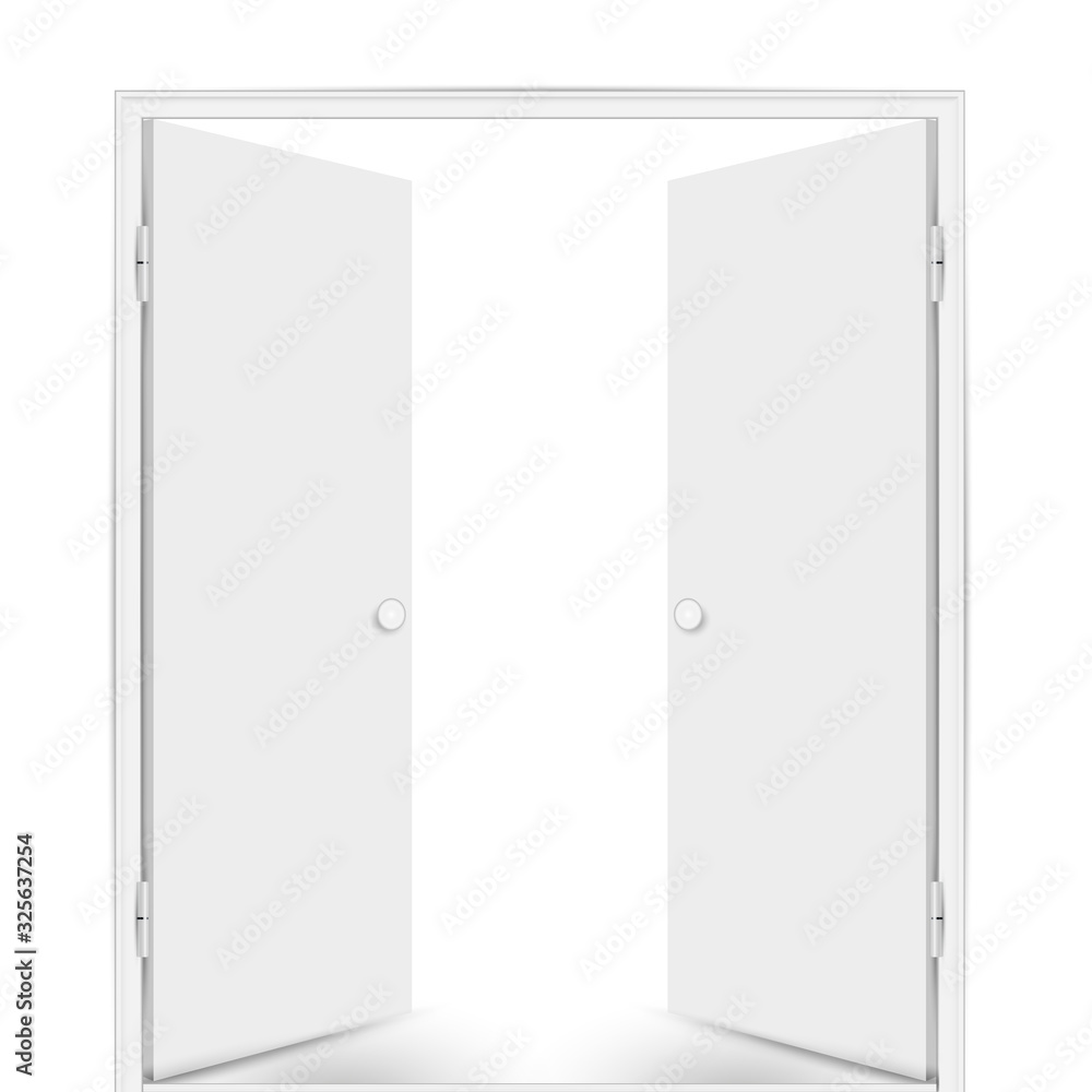 Open double doors isolated on white background. Vector illustration.