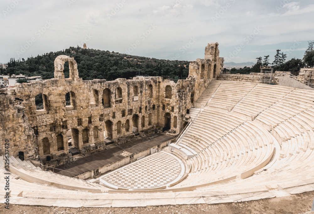 The Odeon of Herodes Atticus is a stone Roman ancient Theater in Acropolis of Athens, Greece