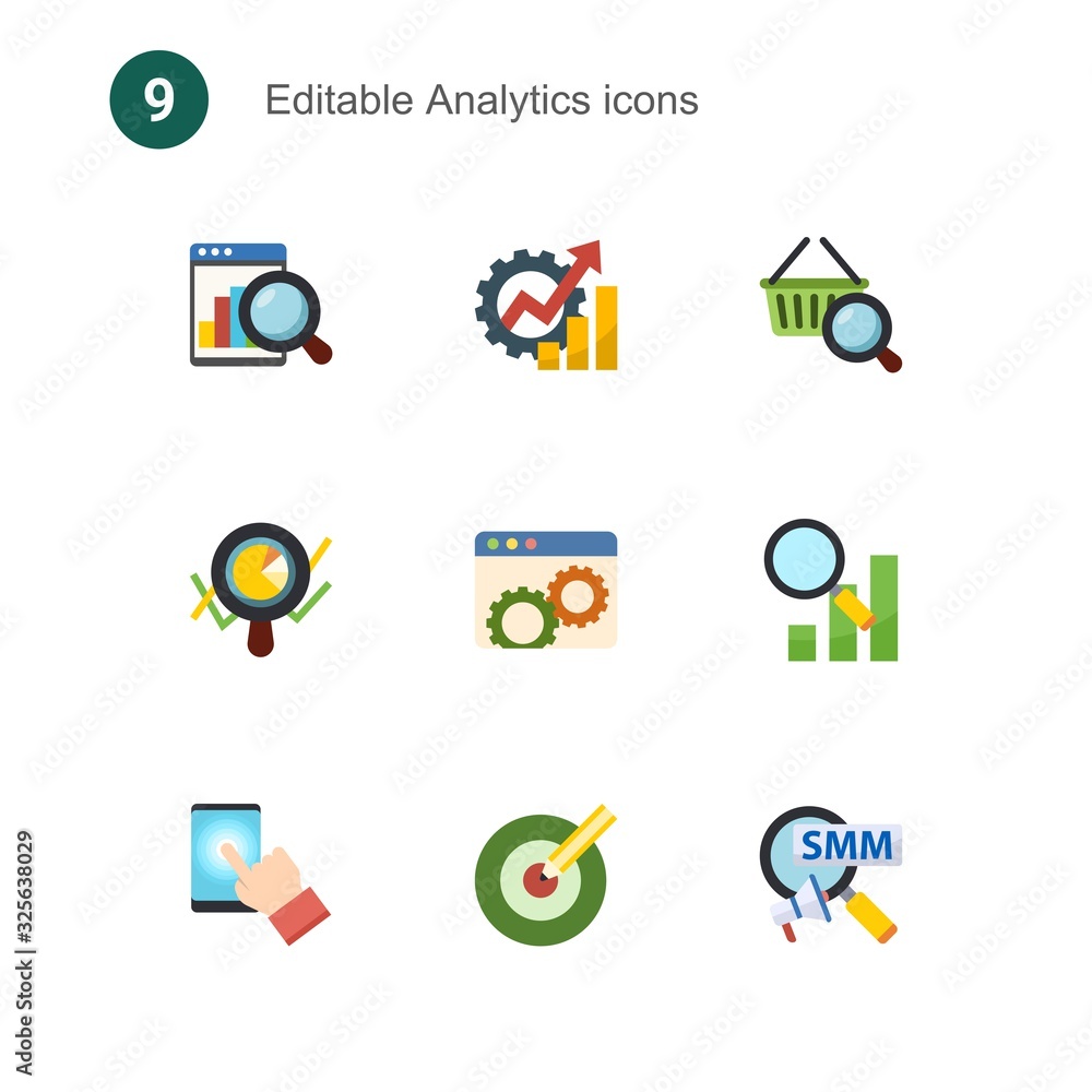 9 analytics flat icons set isolated on . Icons set with Web analytics, Productivity, Marketing research, Marketing analytics, Website optimization, Semantic Analysis, testing icons. 9 analytics flat icons set isolated on . Icons set with Web analytics, Productivity, Marketing research, Marketing analytics, Website optimization, Semantic Analysis, testing icons.