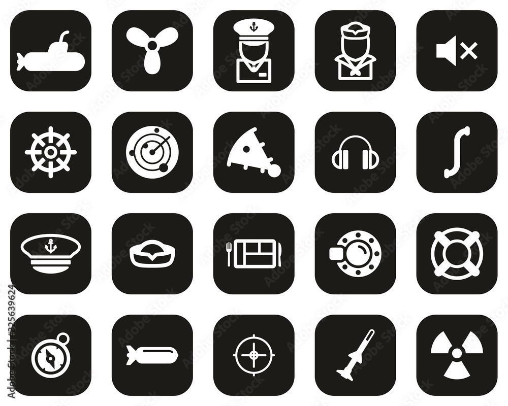 Submarine Icons White On Black Flat Design Set Big Submarine Icons White On Black Flat Design Set Big