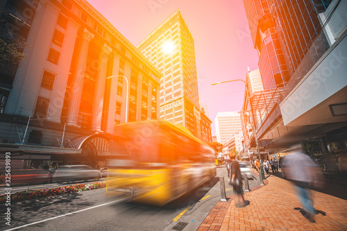 Photography Wellington city centre with sun reflection on building