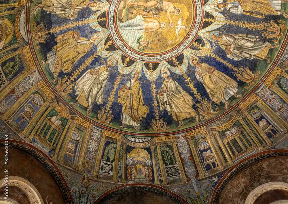  The ceiling mosaic in the Baptistry of Neon in Ravenna. Italy