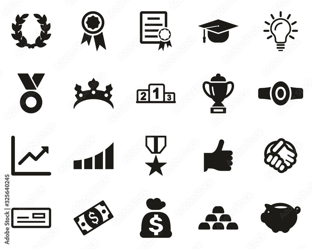 Naklejka premium Success & Achievement Icons Black & White Set Big
