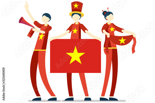 Vietnamese People National Day Vietnam Celebrating Flag Crowd Person