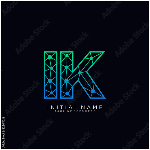 Letter IK abstract line art logo template.