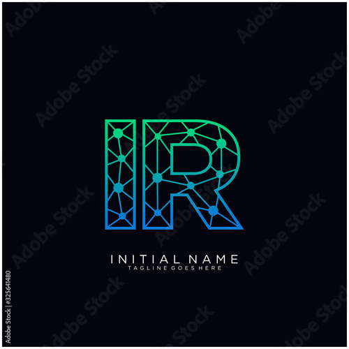 Letter IR abstract line art logo template.