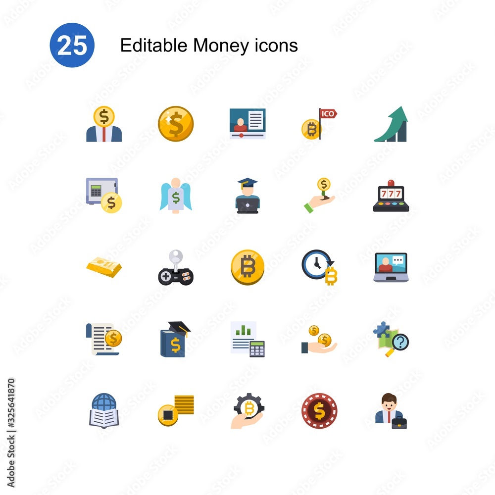 25 money flat icons set isolated on . Icons set with Entrepreneurship, Net Income, eCommerce marketing, rent deposit, Angel investor, eCommerce website, gold bar, Cheat icons. 25 money flat icons set isolated on . Icons set with Entrepreneurship, Net Income, eCommerce marketing, rent deposit, Angel investor, eCommerce website, gold bar, Cheat icons.