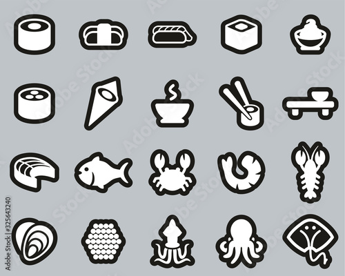 Sushi Icons White On Black Sticker Set Big