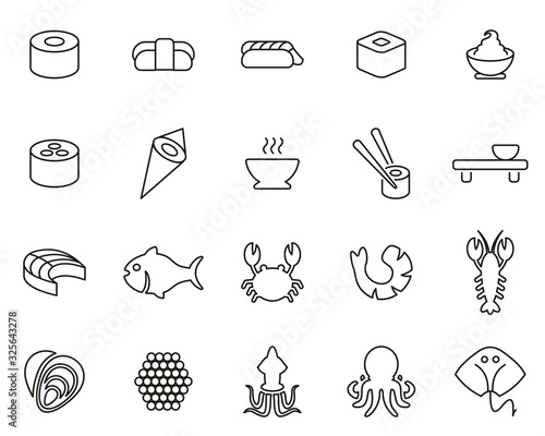 Sushi Icons Black & White Thin Line Set Big
