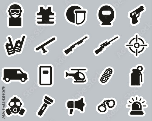 SWAT Team Icons Black & White Sticker Set Big