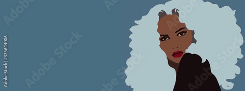 African woman with big afro hair. Portrait black girl photo