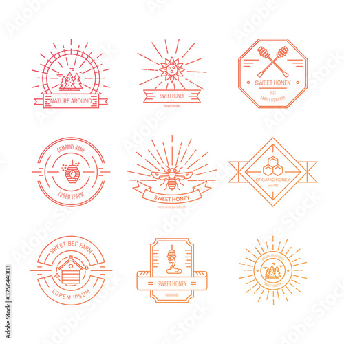 Canvas Print Apiary linear logo, labels vector templates set