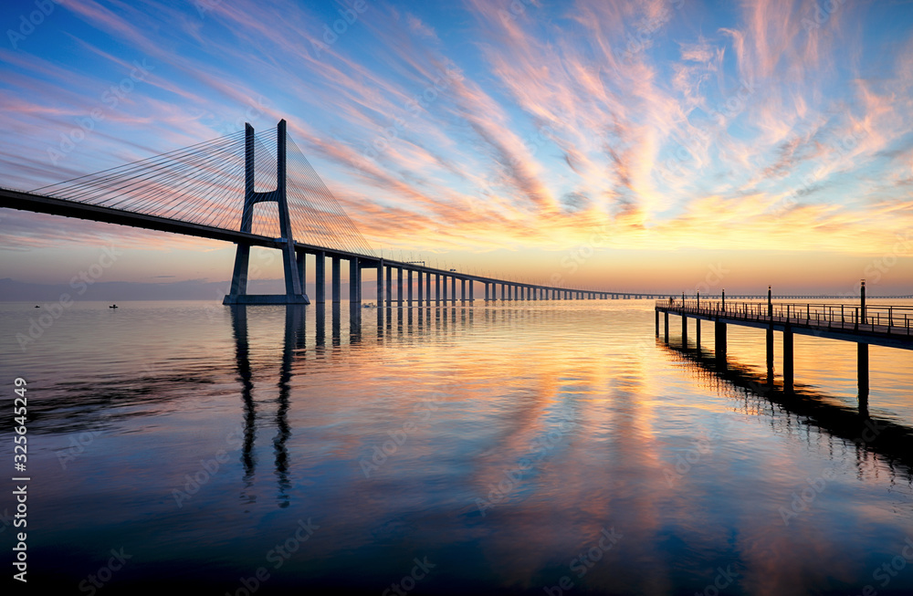 Bridge Lisbon at sunrise, Portugal - Vasco da Gamma