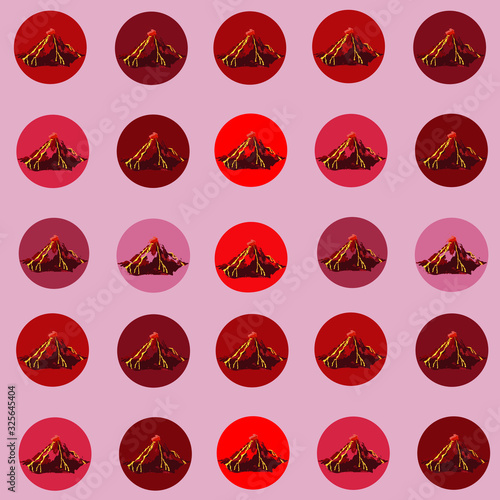 pattern of red volcanoes on a background of various kvass shades