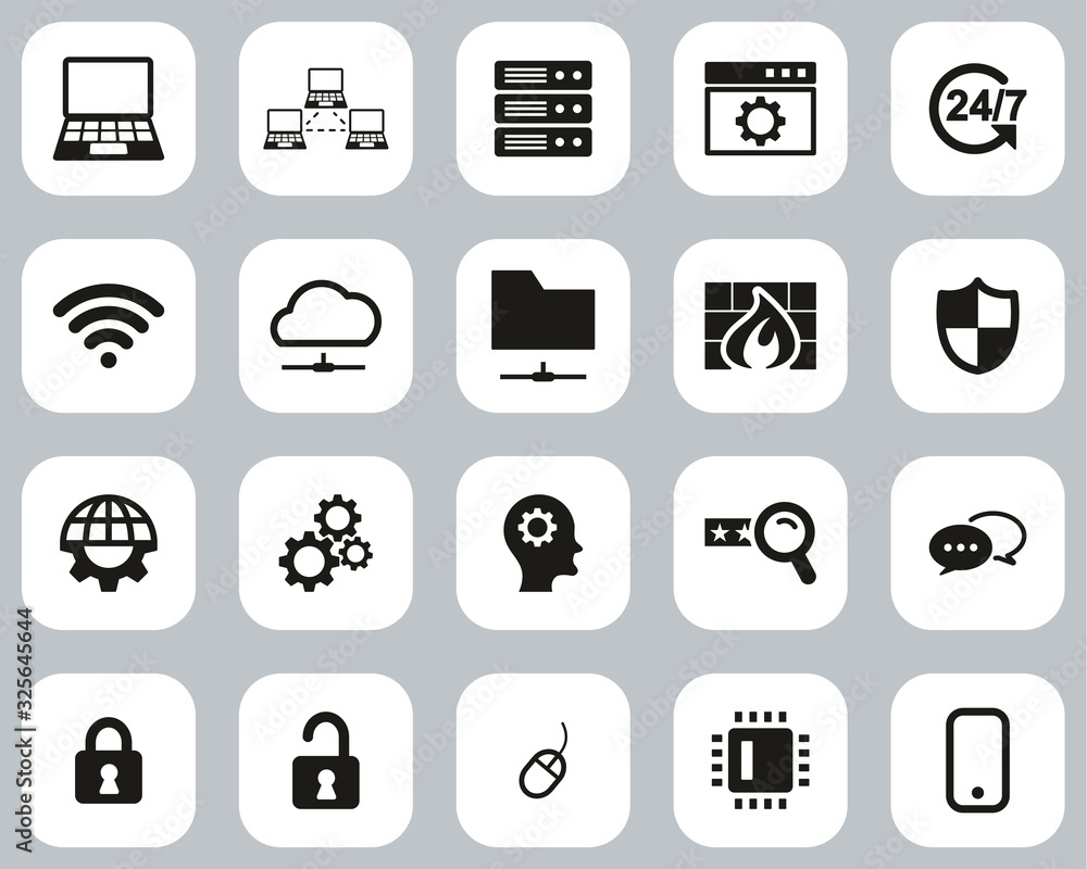 System Administrator Icons Black & White Flat Design Set Big System Administrator Icons Black & White Flat Design Set Big