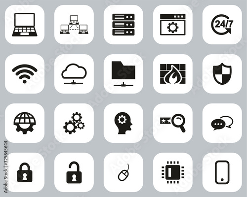 System Administrator Icons Black & White Flat Design Set Big