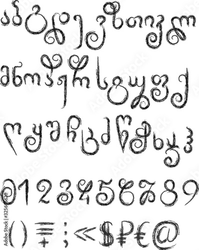 georgian alphabet , numbers, symbols isolated on white background. Concept for logo, icon , menu, cards, invitation 