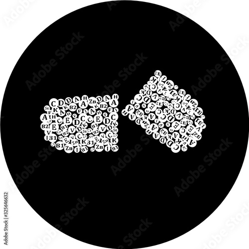 Essential vitamin and mineral complex in black circle icon. Vector creative design vitamin pills capsules. Multi Vitamin complex icon. Multivitamin supplement, vitamin logo. Diet Infographic poster.