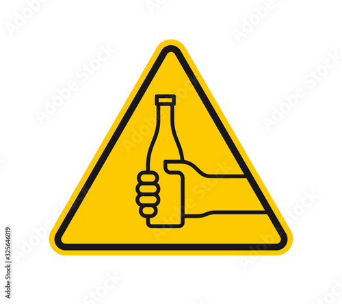 Vector black line icon hand holding a bottle. Isolated on white background.