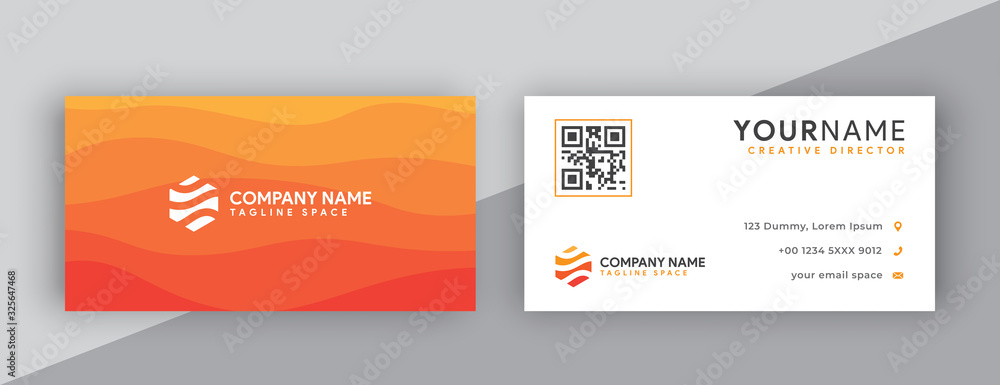 business cards design, orange business card template . editable business card vector . modern wavy style business card orange color - obrazy, fototapety, plakaty 