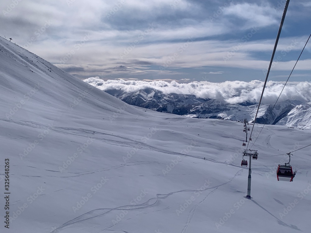 Amazing view on Georgian mountains in Gudauri ski resort