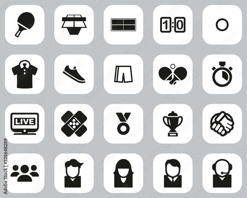 Table Tennis Sport & Equipment Icons Black & White Flat Design Set Big Table Tennis Sport & Equipment Icons Black & White Flat Design Set Big