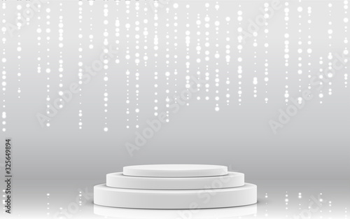 white podium and white light in the studio room	