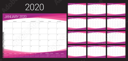 Year 2020 desk calendar vector illustration