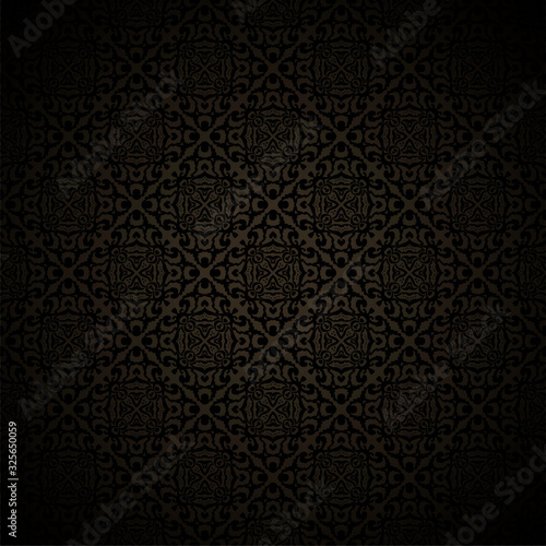 Damask black seamless background. Filigree oriental luxury ornament. Decorative monochrome pattern in mosaic ethnic style.