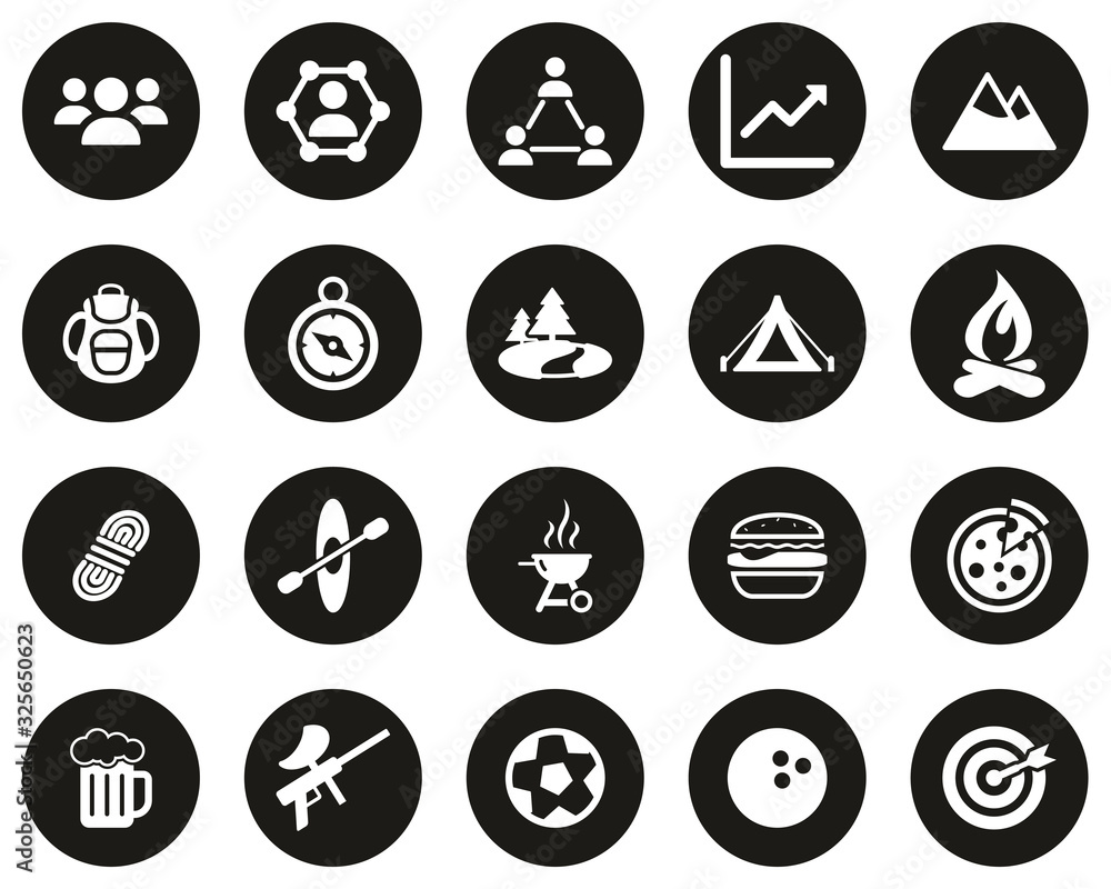 Team Building Icons White On Black Flat Design Circle Set Big Team Building Icons White On Black Flat Design Circle Set Big