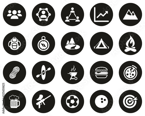 Team Building Icons White On Black Flat Design Circle Set Big