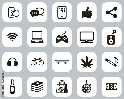 Teenager Icons Black & White Flat Design Set Big