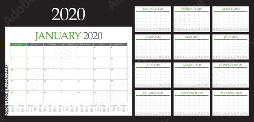 Year 2020 desk calendar vector illustration