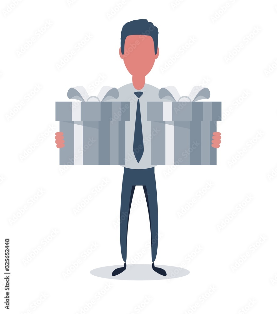 Businessman or clerk. Male character in trendy simple style with objects, flat vector illustration. Business concept. Isolated on white background. Businessman or clerk. Male character in trendy simple style with objects, flat vector illustration. Business concept. Isolated on white background.