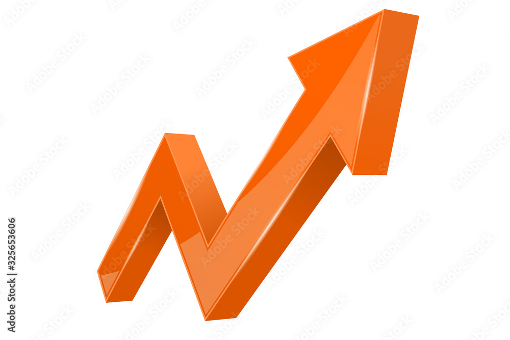 Financial indication arrow. Up orange shiny 3d graph Financial indication arrow. Up orange shiny 3d graph