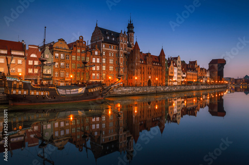 view of the river Mot  awa and crane in Gdansk