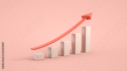 3D Business growth bar graph curve.