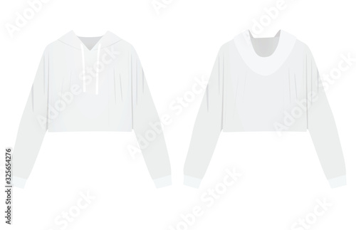 Woman white crop hoodie. vector illustration