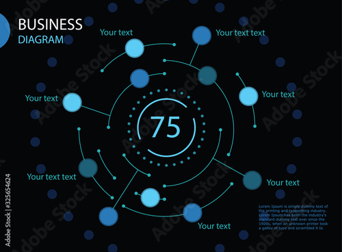 Futuristic blue infographics. Abstract round infographic 11 step. Business template presentation circular lines and circle on black background. Vector illustration.