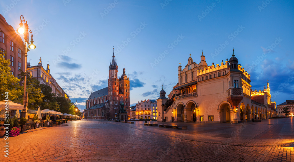 
view of the beautiful Krakow old town in the evening