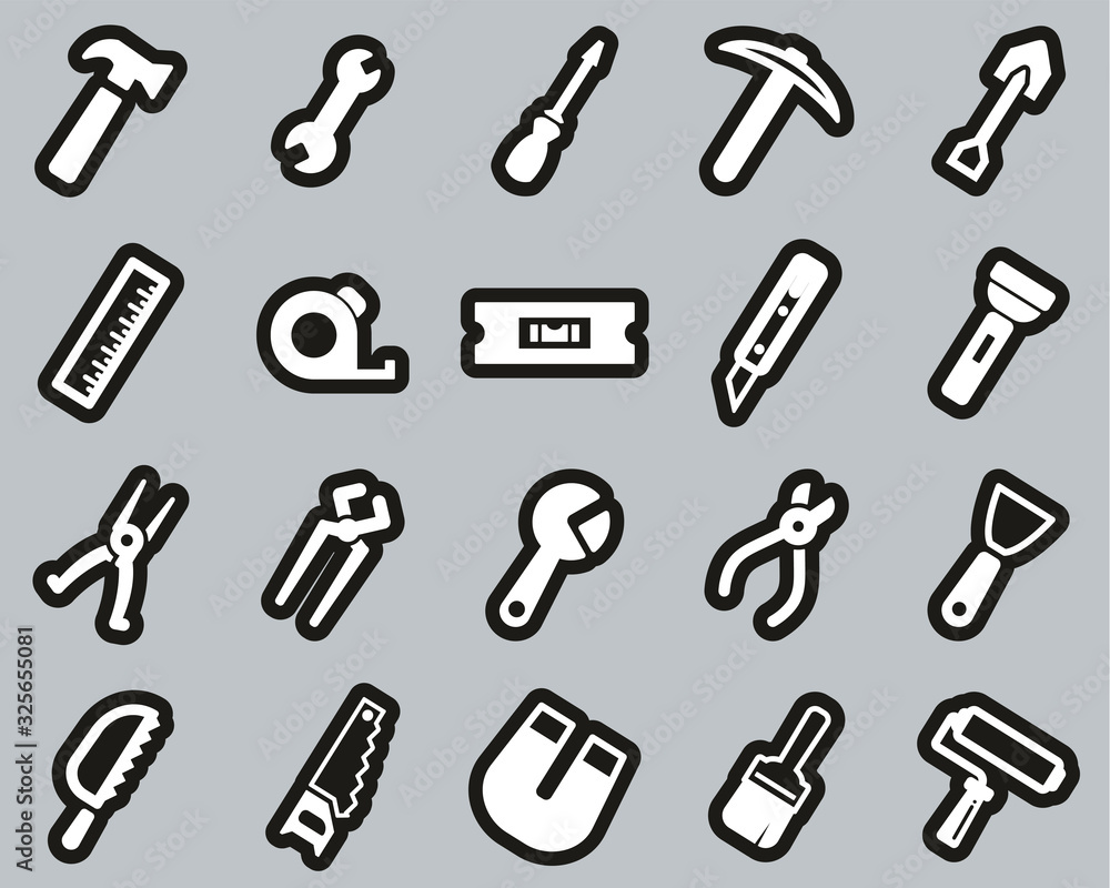 Tools Icons White On Black Sticker Set Big Tools Icons White On Black Sticker Set Big