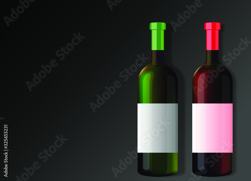 red and white two closed wine bottles with blank labels on a dark background vector illustration eps 10
