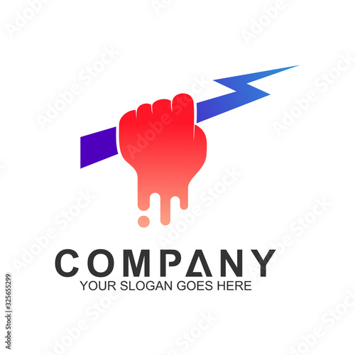 hand holding thunder vector logo design