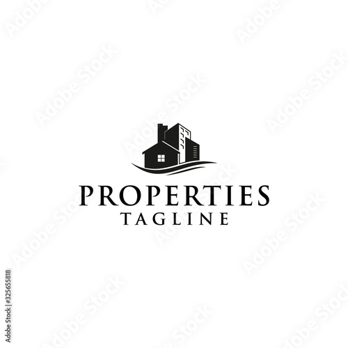 Real Estate Logo Design. House Building Apartment Icon. Property Vector Symbol for Home, Broker, and Land Agent Business. Flat Black Concept for Creative Brand Identity