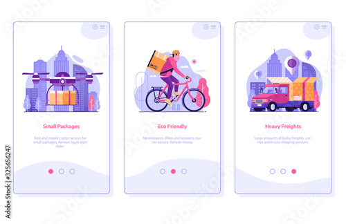 Online Shopping Mobile App Onboarding Screens in Flat