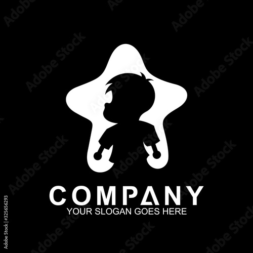 star with boy inside, smart kid logo, caring icon, charity symbol, adoption and healthy kids vector, parenting