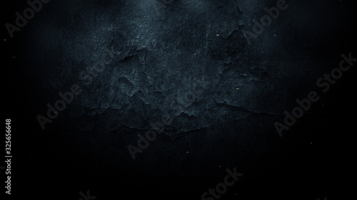 Abstract Cinematic Dust Particles and Light Flare Dark Wall Stone Background.