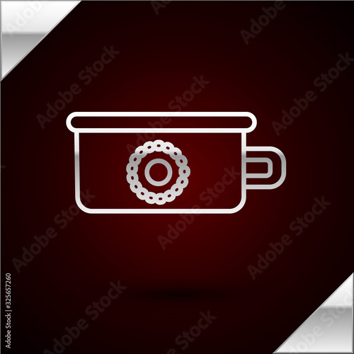 Silver line Baby potty icon isolated on dark red background. Chamber pot. Vector Illustration