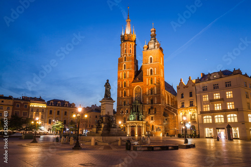  view of the beautiful Krakow old town in the evening